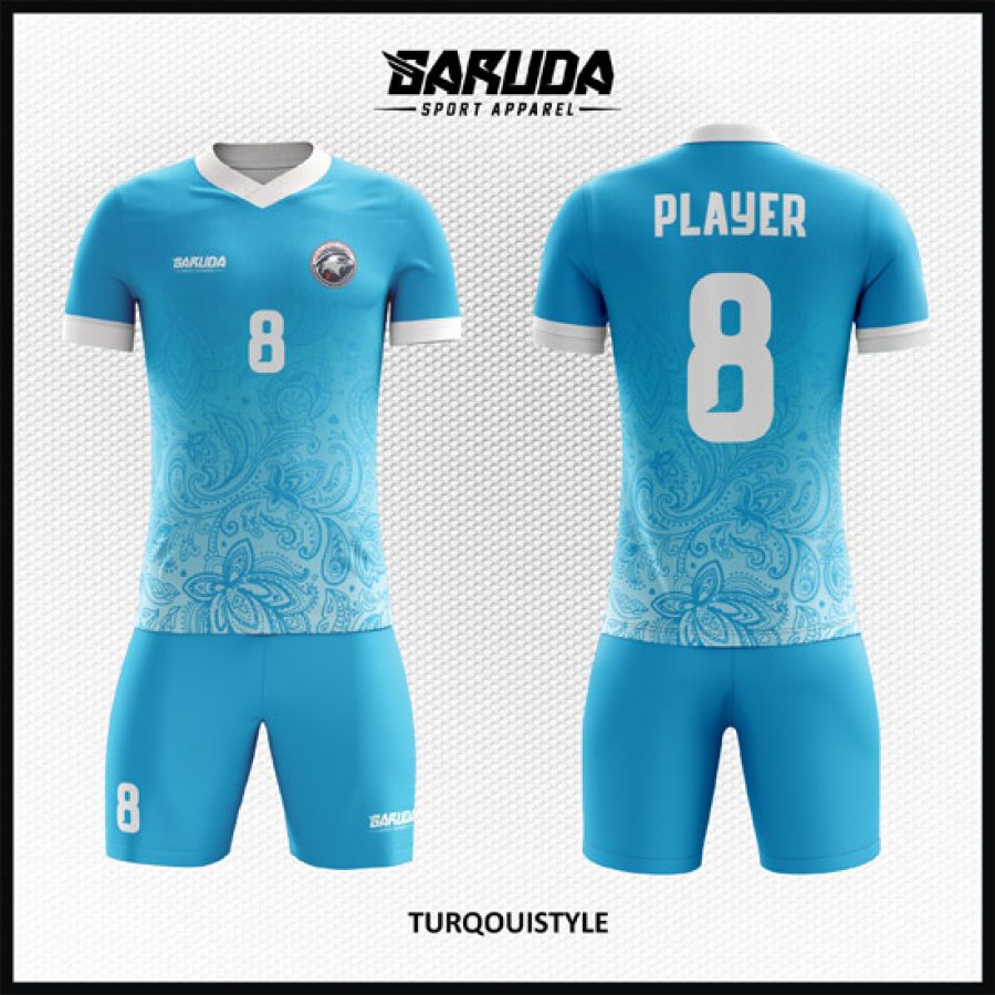 Desain Baju Jersey Kode Turqouistyle Warna Biru Turkis Gradasi Motif Batik
