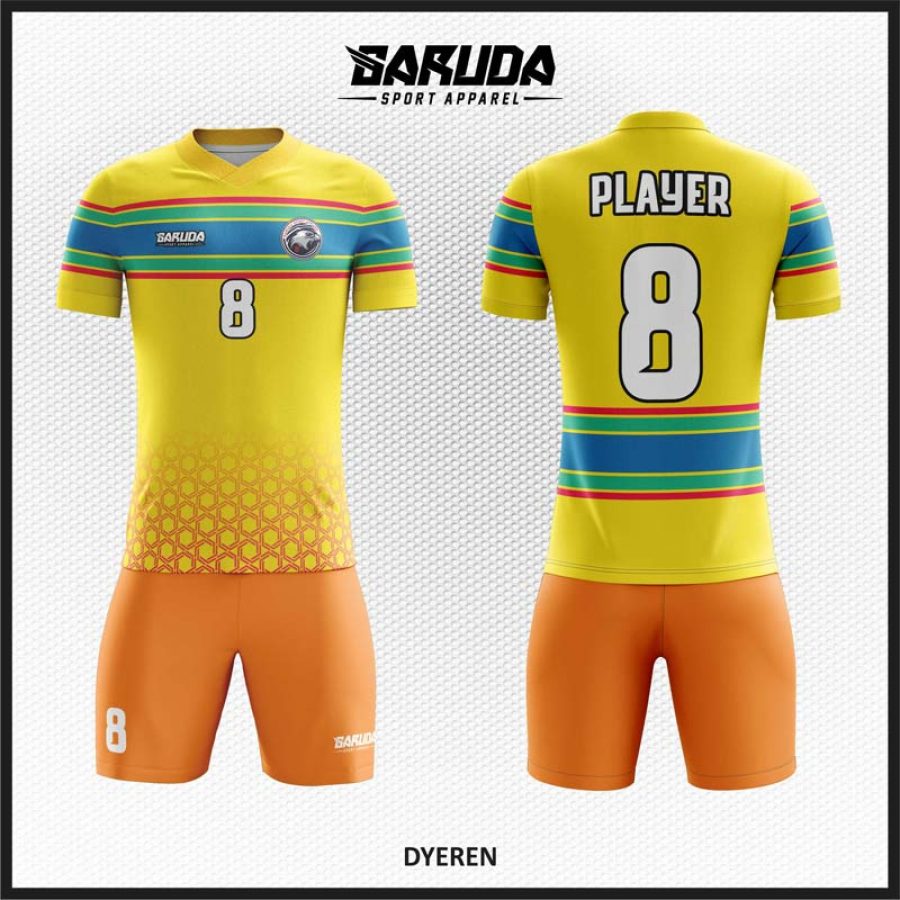 Desain Baju Jersey Cde Dyeren Warna Kuning Garis Horizontal yang Kalem