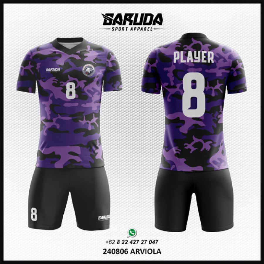 Desain Baju Jersey Code Arviola Motif Army Doreng Ungu