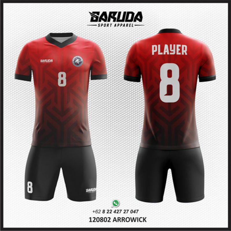 Desain Jersey Motif Anak Panah Code Arrowick Warna Merah Gradasi Hitam