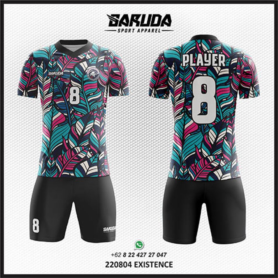 Desain Jersey Code Existence Dengan Gambar Daun Warna Warni