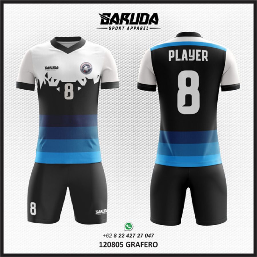 Desain Baju Jersey Code Grafero Warna Biru Hitam Putih