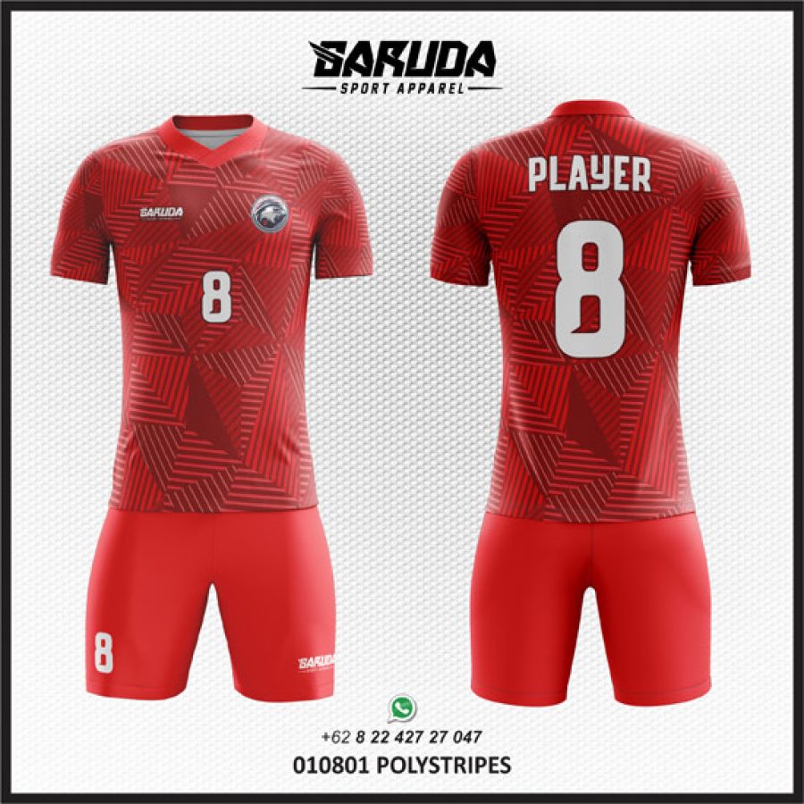 Desain Baju Jersey Code Polystripes Garis Acak Warna Merah
