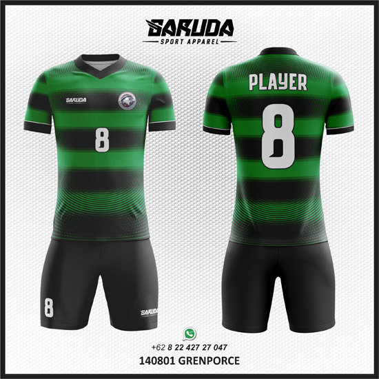 Desain Jersey Futsal Sepakbola Grenporce warna hijau hitam