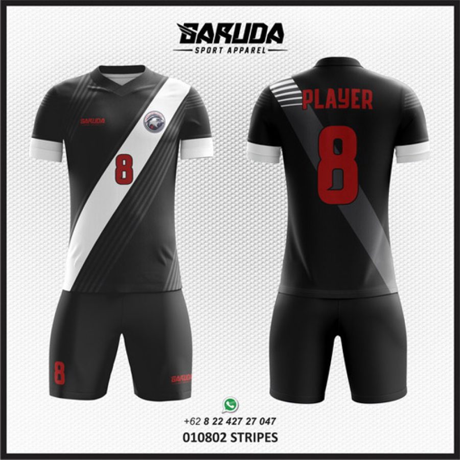 Desain Kostum Jersey Stripes Hitam Dengan Garis Tebal Diagonal Putih