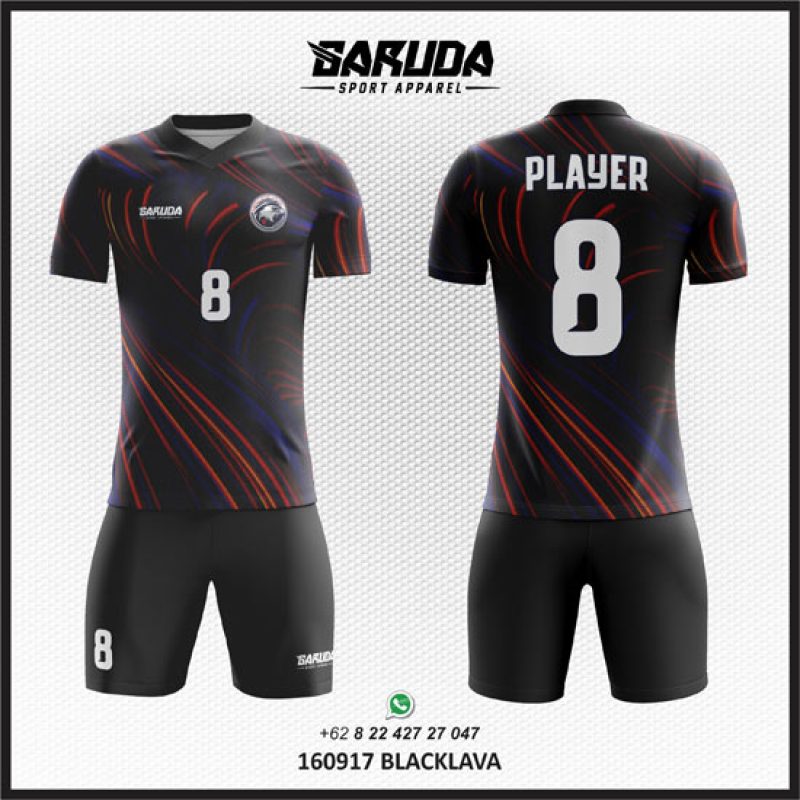 Desain Kaos Jersey Blacklava Motif Semburan Lahar Warna Hitam