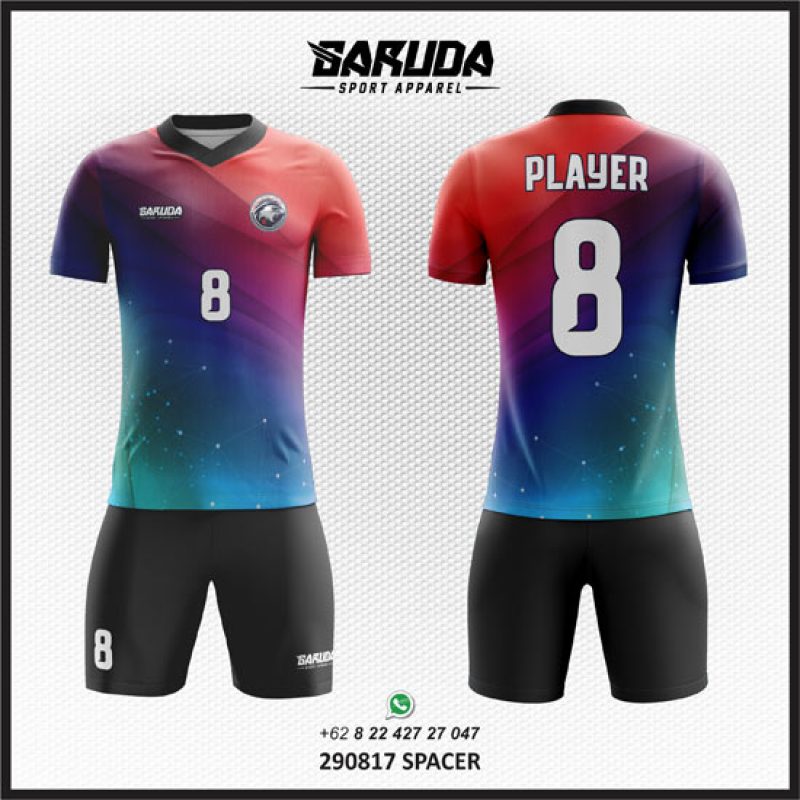 Desain Jersey Gradasi Merah Biru Motif Galaksi Code Spacer