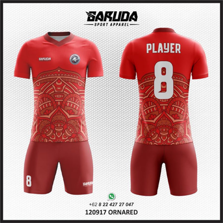 Desain Kostum Jersey Merah Code Ornared Motif Ukiran yang Indah