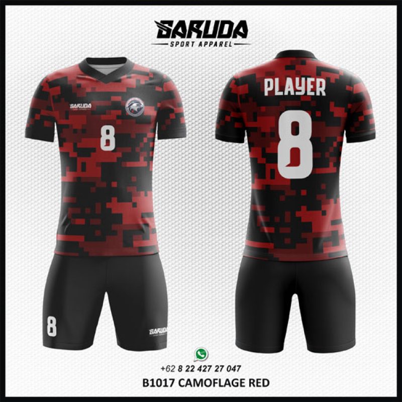 Desain Jersey Camoflage Red Motif Army Warna Merah Hitam