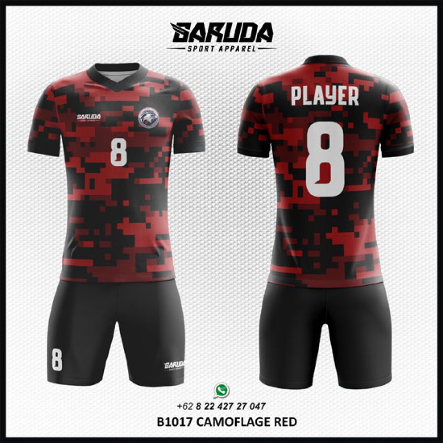 Desain Jersey Camoflage Red Motif Army Warna Merah Hitam