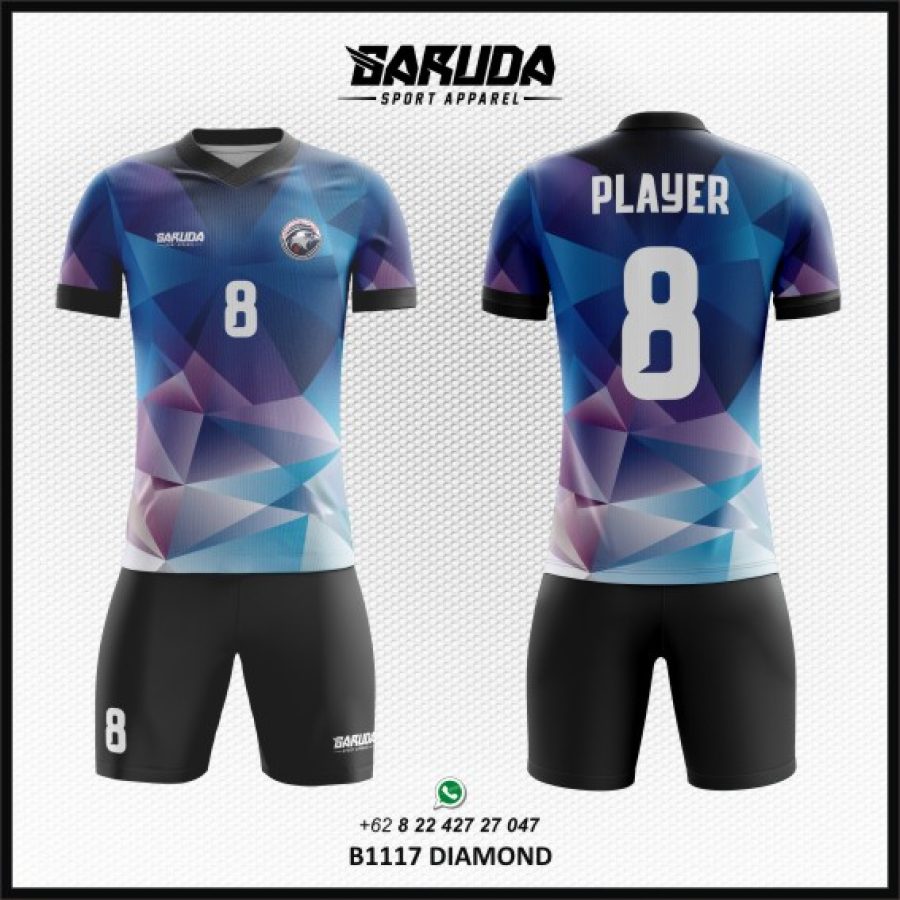Desain Jersey Motif Abstract Warna Ungu Kebiruan Code Diamond