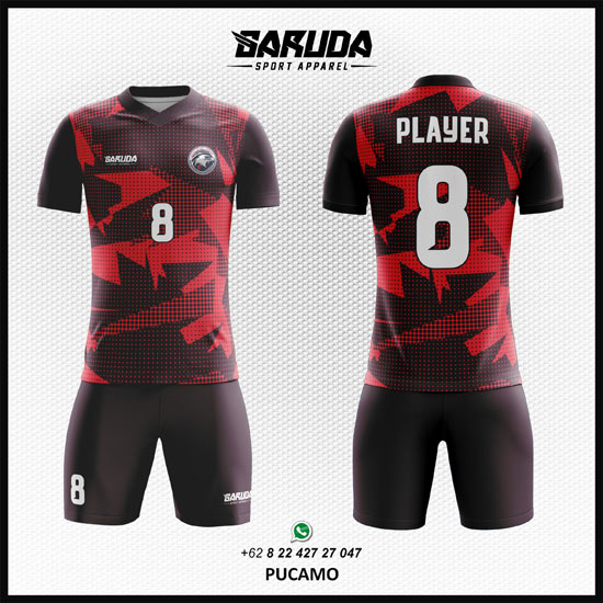 Desain Baju Futsal Printing Keren Merah- Pucamo