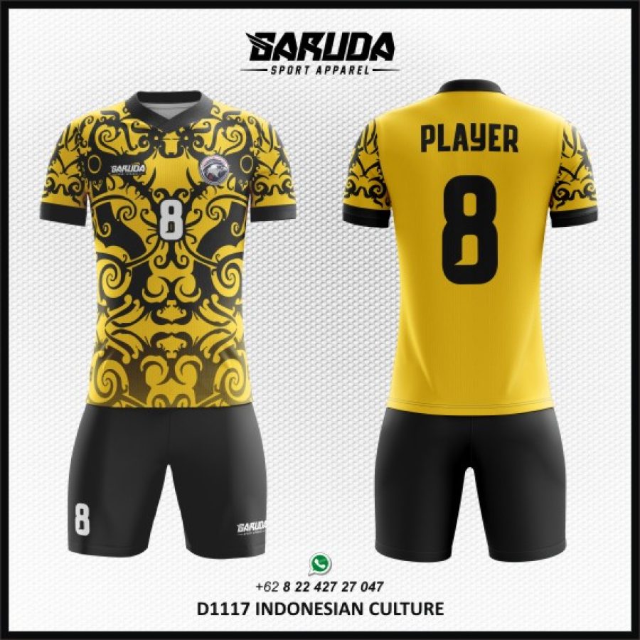 Desain Jersey Code Indonesian Culture Gambar Batik Warna Hitam Kuning