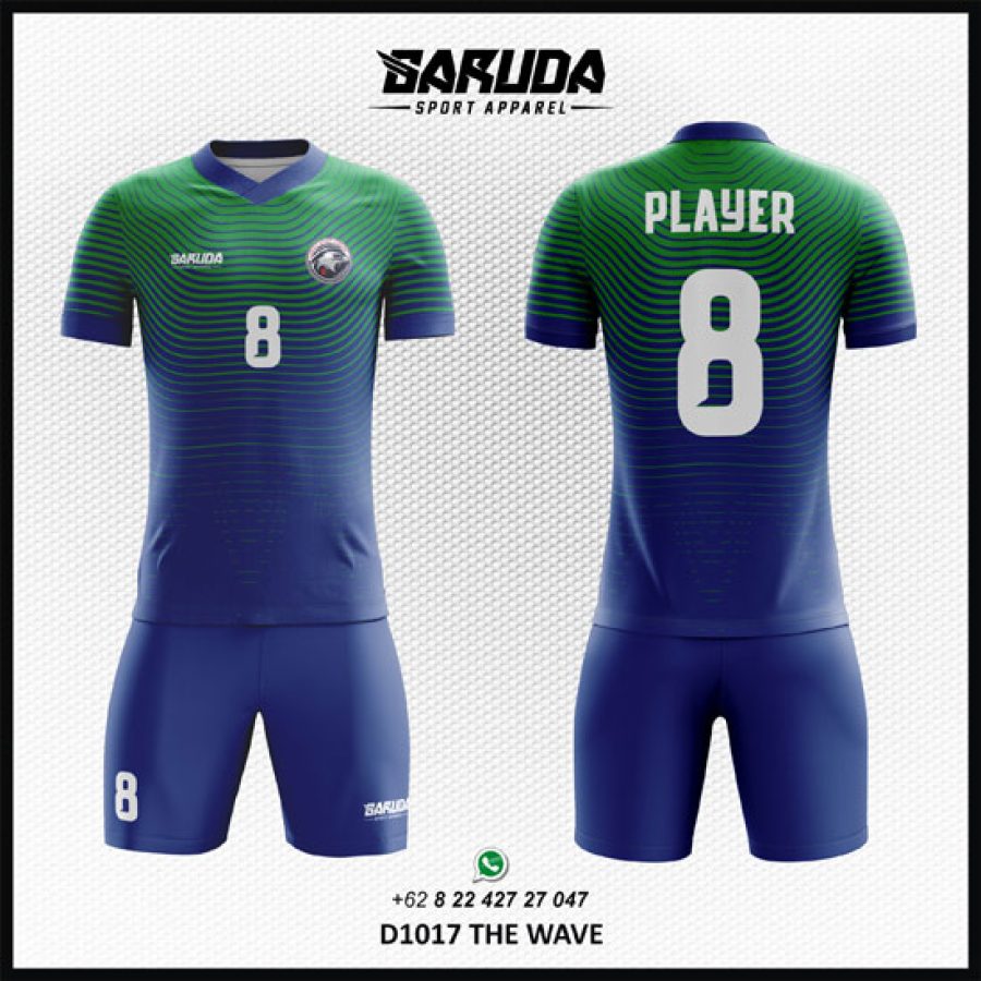 Desain Kaos Jersey Code The Wave Motif Garis Bergelombang Hijau Biru