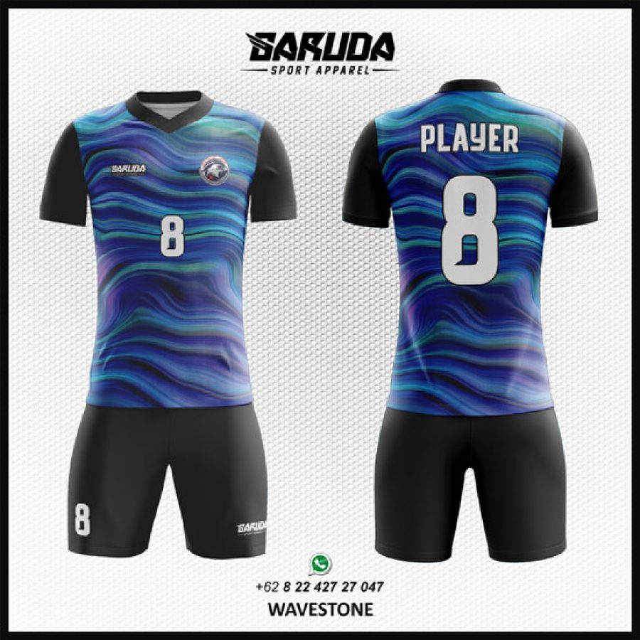 Desain Jersey yang Keren Code Wavestone Warna Biru Hitam