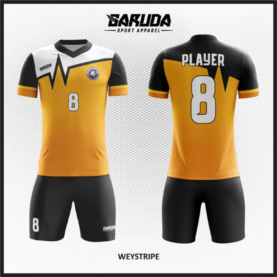 Desain Baju Jersey Code Weystripe Kuning Hitam Putih