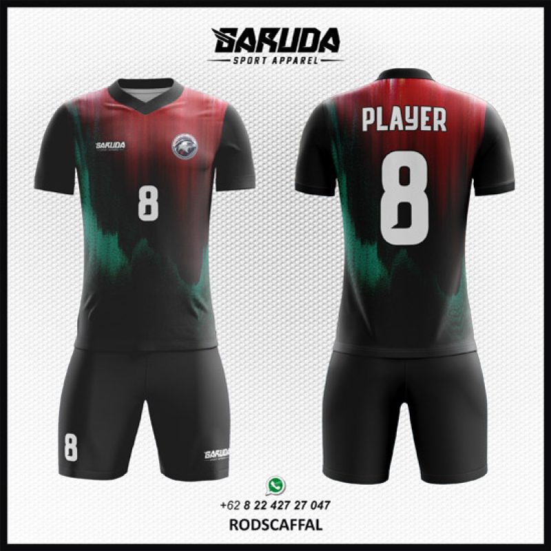 Desain Baju Jersey Rodscaffal Gradasi Hitam Marun dan Hijau