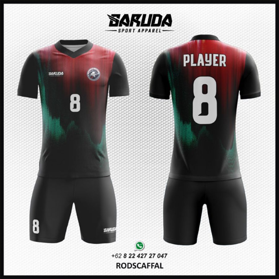 Desain Baju Jersey Rodscaffal Gradasi Hitam Marun dan Hijau