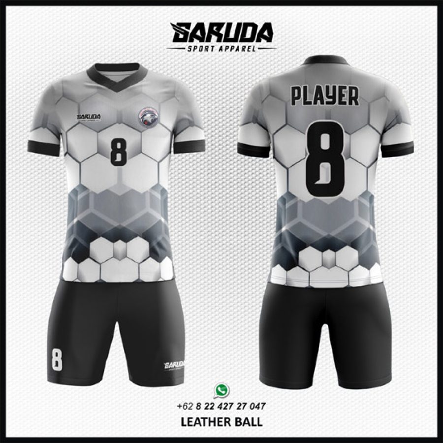 Desain Jersey Code Leather Ball Gradasi Putih Abu Hitam