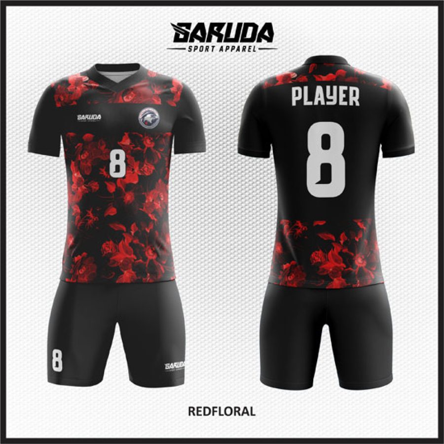 Desain Kaos Jersey Code Redfloral Hitam Merah Gambar Bunga