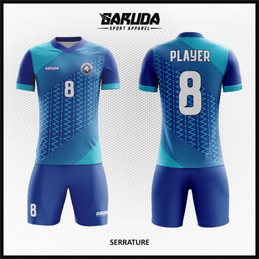 Desain Kostum Jersey Code Serrature Warna Biru Motif Zig Zag