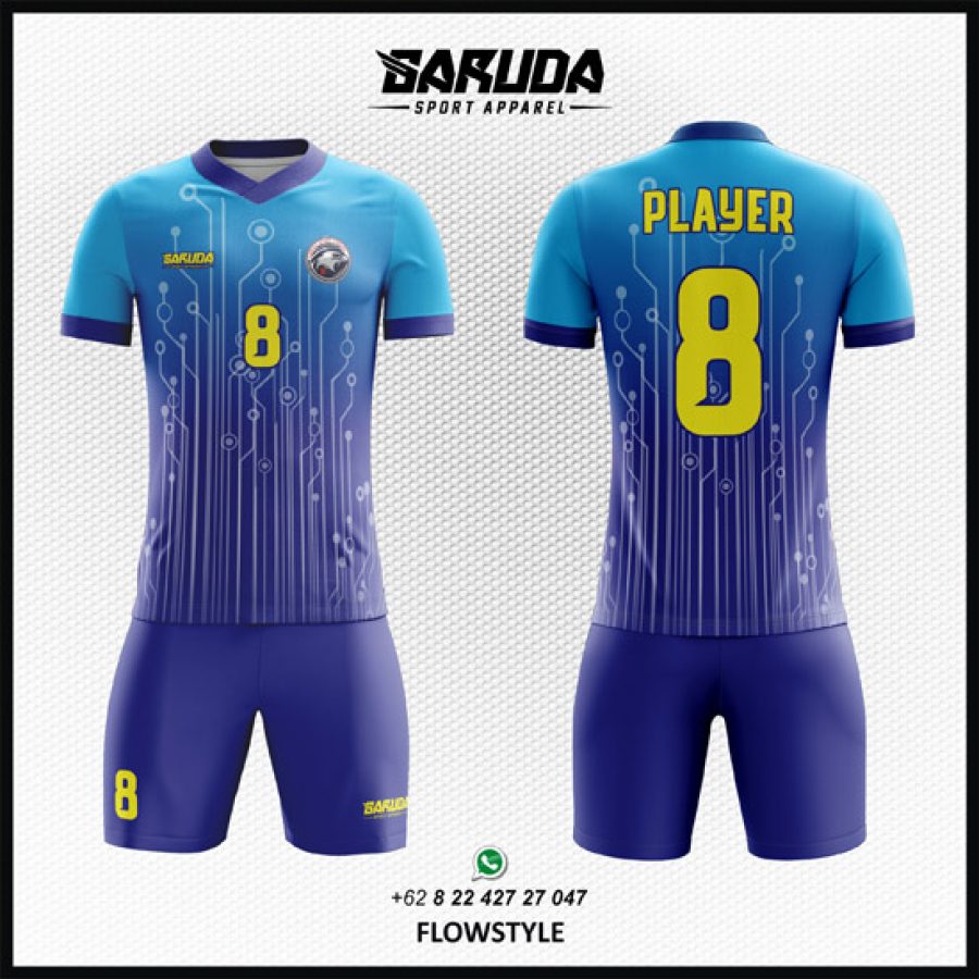 Desain Baju Jersey Code Flowstyle Biru Tua Gradasi Biru Muda