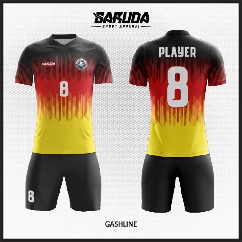Desain Baju Jersey Code Gashline Merah Kuning Hitam yang Futuristik