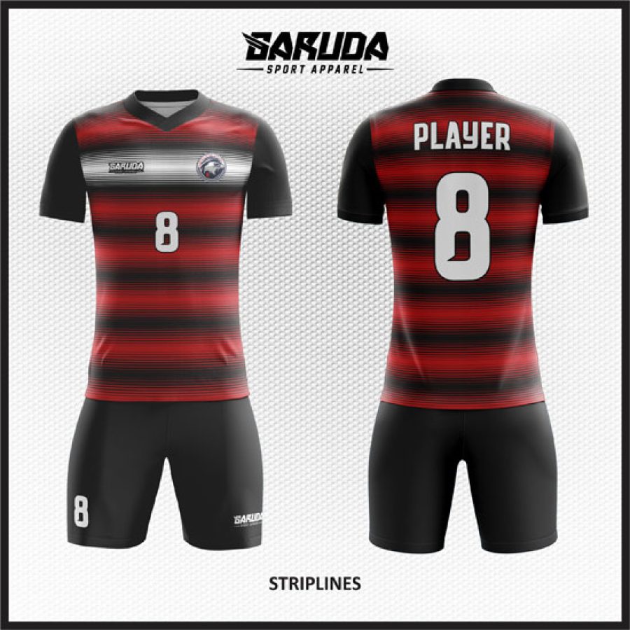 Desain Baju Jersey Simple Code Striplines Garis Horizontal Merah Hitam Putih