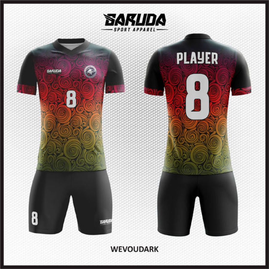 Desain Baju Jersey Unik Wevoedark Gradasi Merah dan Kuning