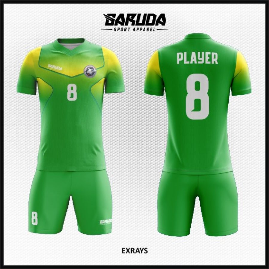 Desain Baju Jersey Terbaru Extrays Gradasi Hijau Kuning Motif Silang