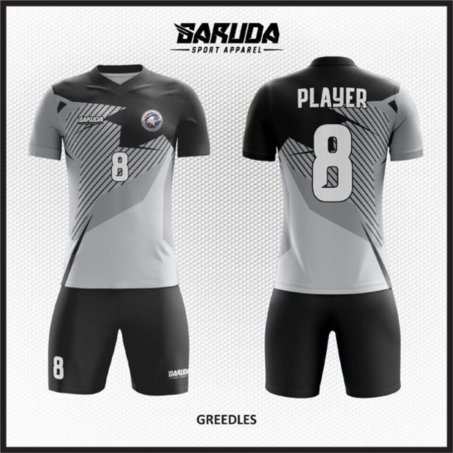 Desain Jersey Terbaru Code Greedles Warna Abu Motif Garis Hitam