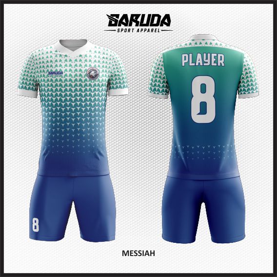 Desain Kaos Bola Futsal Messiah, biru tosca