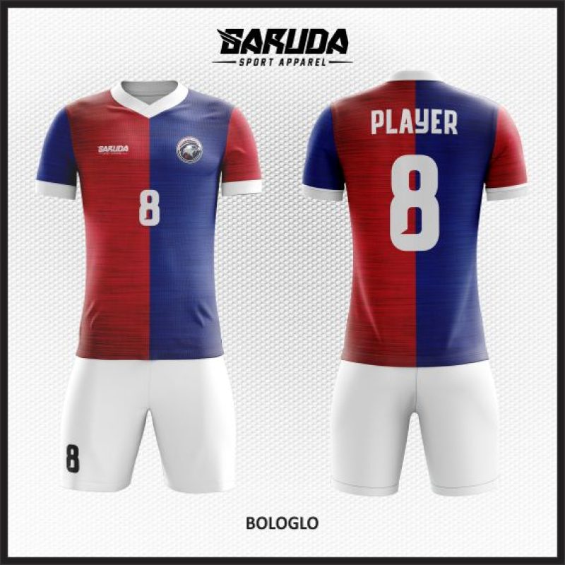Desain Kaos Jersey Code Bologlo Warna Merah Biru yang Minimalis
