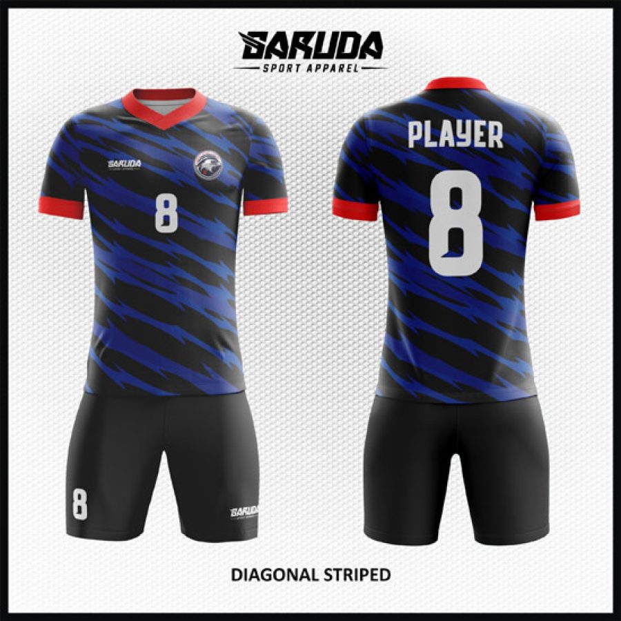 Desain Kaos Jersey Code Diagonal Striped Warna Biru Hitam Merah