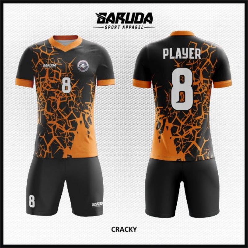 Desain Kaos Jersey Cracky Motif Retakan Tanah Warna Hitam Orange