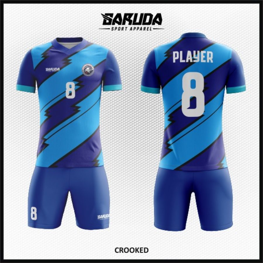 Desain Kaos Jersey Terbaru Crooked Biru Garis Zig Zag yang Elegan