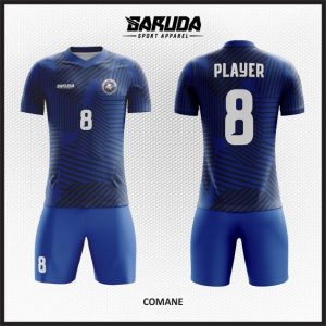Desain Kostum Futsal Printing Comane Si Biru Berkelas