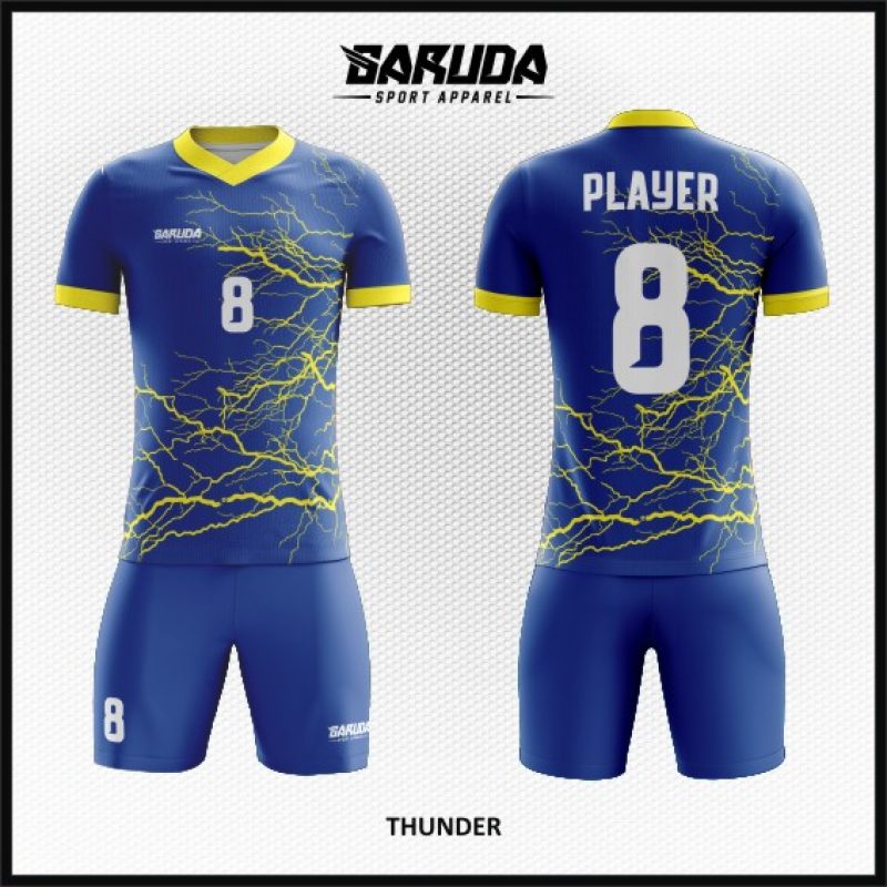 Desain Kostum Jersey Code Thunder Motif Kilat Petir di Langit Biru