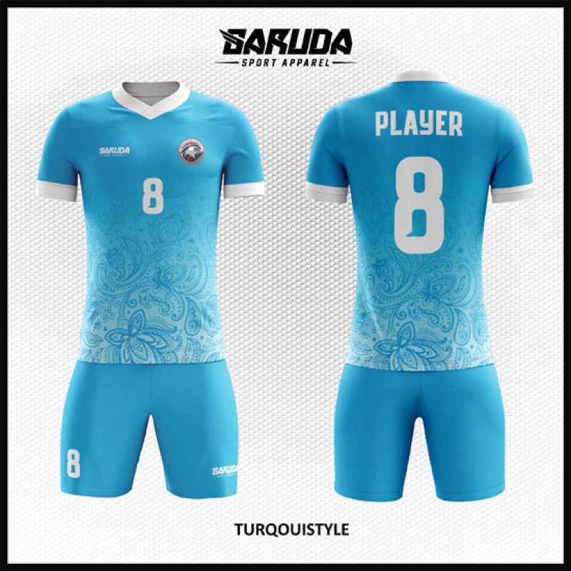 Desain Baju Jersey Kode Turqouistyle Warna Biru Turkis Gradasi Motif Batik