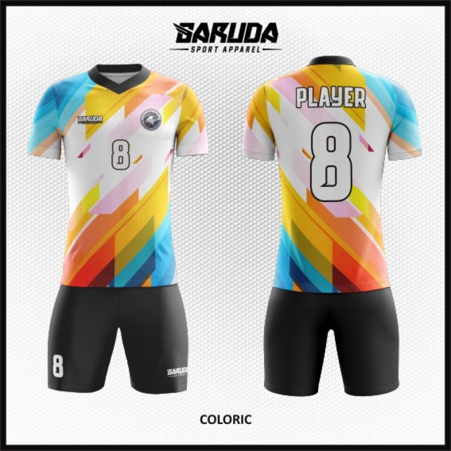 Desain Baju Jersey Futsal Coloric Motif Abstrak Warna Warni