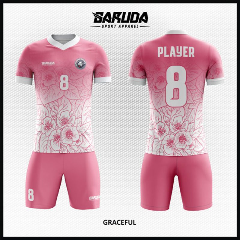 Desain Jersey Code Graceful Motif Bunga Gradasi Warna Pink Putih