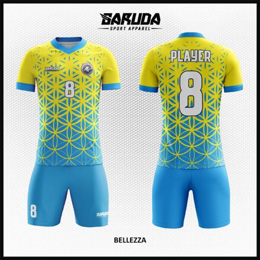 Desain Kaos Jersey Code Bellezza Warna Biru Muda dan Kuning
