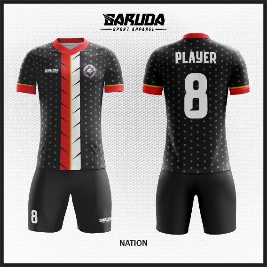 Desain Kaos Jersey Code Nation Warna Hitam Merah Putih