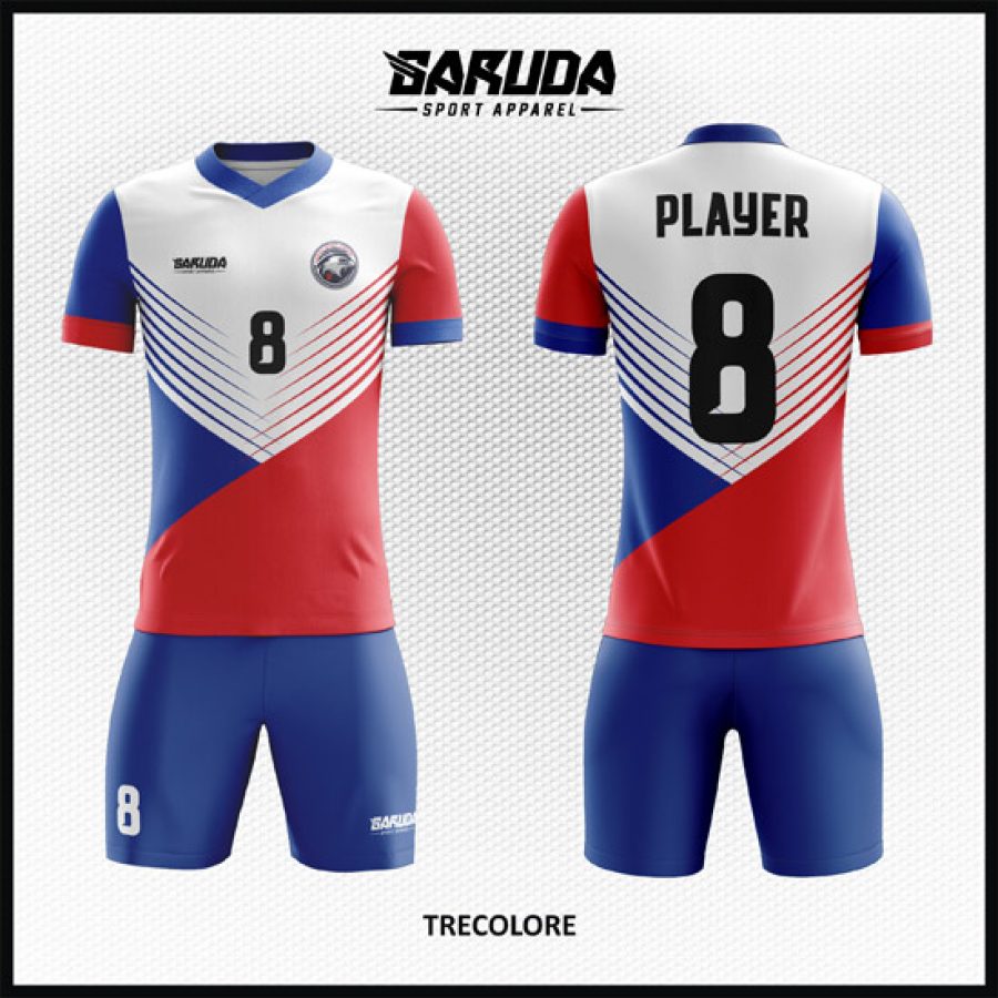 Desain Kaos Jersey Kode Trecolore Dengan 3 Warna Putih Merah Biru