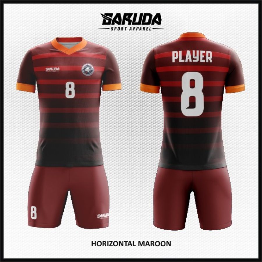 Desain Kaos Jersey Motif Garis Horizontal Warna Marun yang Simple