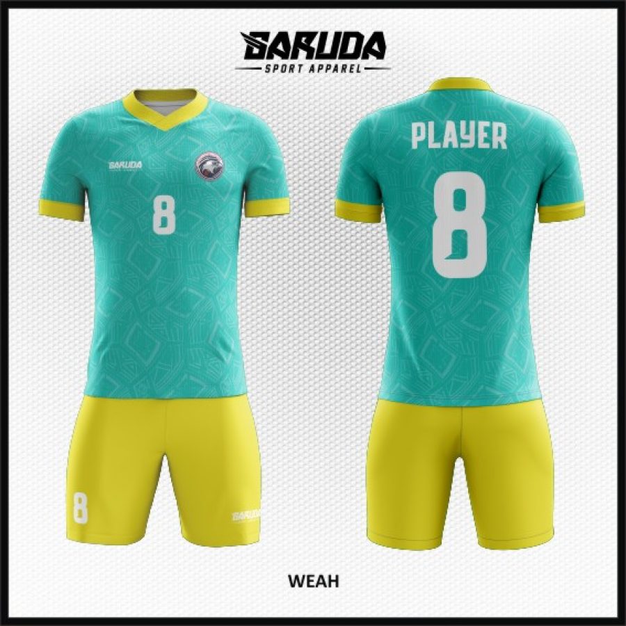 Desain Baju Jersey Code Weah Warna Hijau Toska dan Kuning