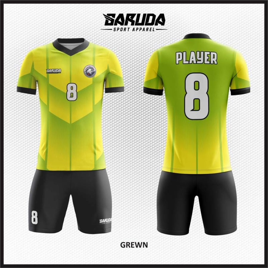 Model Desain Jersey Grewn Warna Kuning Hijau List Hitam