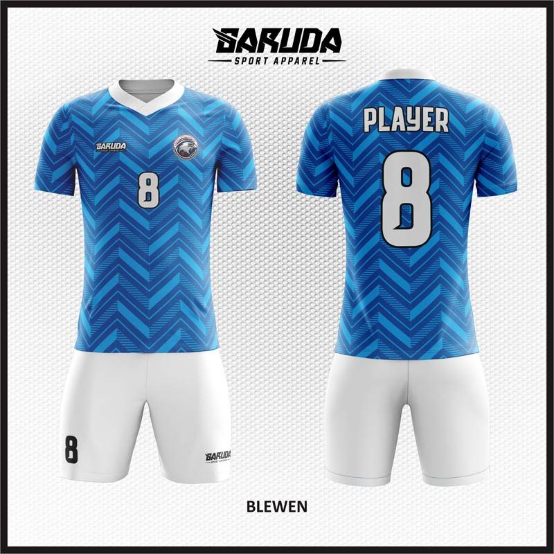 Desain Kaos Jersey yang Elegan Code Blewen Warna Biru Motif Garis Zig Zag