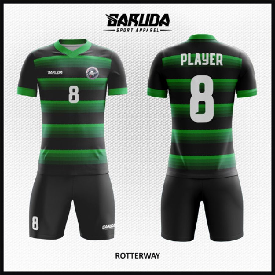 Desain Kaos Jersey Kode Rotterway Hijau Hitam yang Simple dan Sederhana