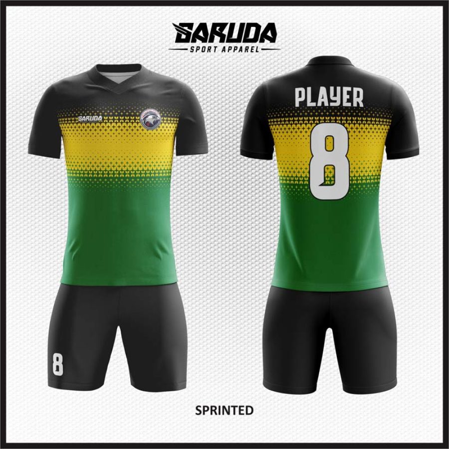 Desain Baju Jersey Code Sprinted 3 Warna Hitam Kuning dan Hijau